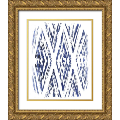 Indigo Batik Vignette VI Gold Ornate Wood Framed Art Print with Double Matting by Vess, June Erica