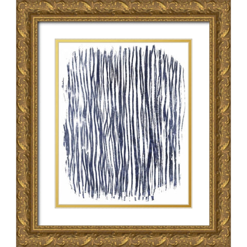 Indigo Batik Vignette VII Gold Ornate Wood Framed Art Print with Double Matting by Vess, June Erica
