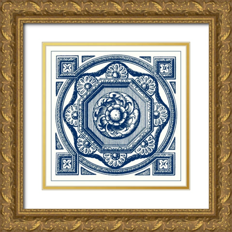 Indigo Medallion I Gold Ornate Wood Framed Art Print with Double Matting by Vision Studio