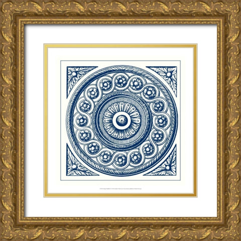 Indigo Medallion V Gold Ornate Wood Framed Art Print with Double Matting by Vision Studio