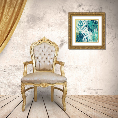 Blue Floral Layers I Gold Ornate Wood Framed Art Print with Double Matting by Vess, June Erica