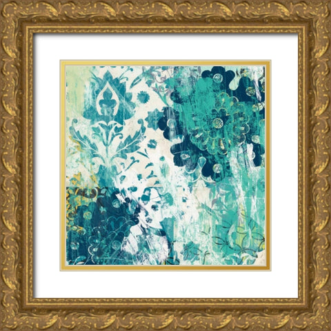 Blue Floral Layers I Gold Ornate Wood Framed Art Print with Double Matting by Vess, June Erica