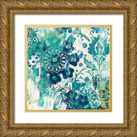 Blue Floral Layers II Gold Ornate Wood Framed Art Print with Double Matting by Vess, June Erica