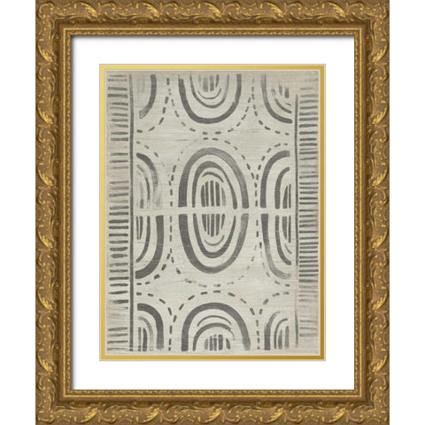 Mudcloth Patterns VI Gold Ornate Wood Framed Art Print with Double Matting by Vess, June Erica