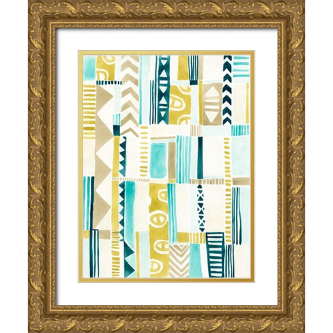 Tribal Patchwork I Gold Ornate Wood Framed Art Print with Double Matting by Vess, June Erica