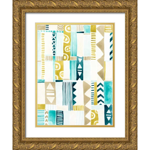 Tribal Patchwork II Gold Ornate Wood Framed Art Print with Double Matting by Vess, June Erica