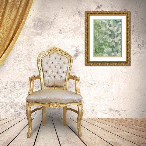 Celadon Ikat I Gold Ornate Wood Framed Art Print with Double Matting by Zarris, Chariklia