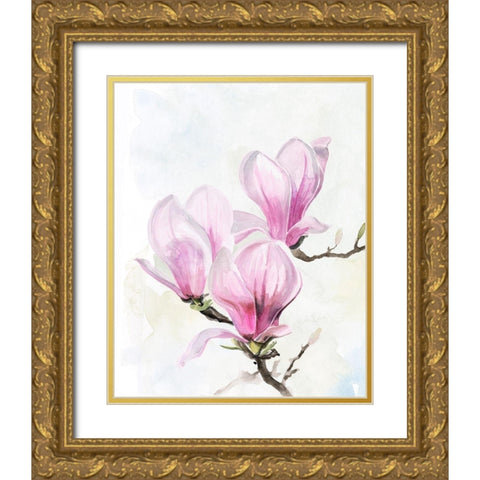 Magnolia Blooms II Gold Ornate Wood Framed Art Print with Double Matting by Parker, Jennifer Paxton