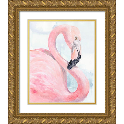 Pink Flamingo Portrait I Gold Ornate Wood Framed Art Print with Double Matting by Parker, Jennifer Paxton