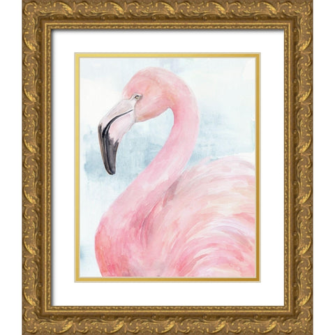 Pink Flamingo Portrait II Gold Ornate Wood Framed Art Print with Double Matting by Parker, Jennifer Paxton
