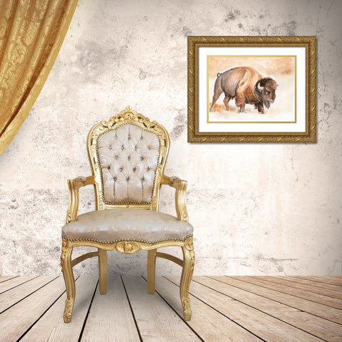 Buffalo Roam II Gold Ornate Wood Framed Art Print with Double Matting by Parker, Jennifer Paxton