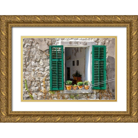 Window View - Kotor, Montenegro Gold Ornate Wood Framed Art Print with Double Matting by DeNardo, Laura