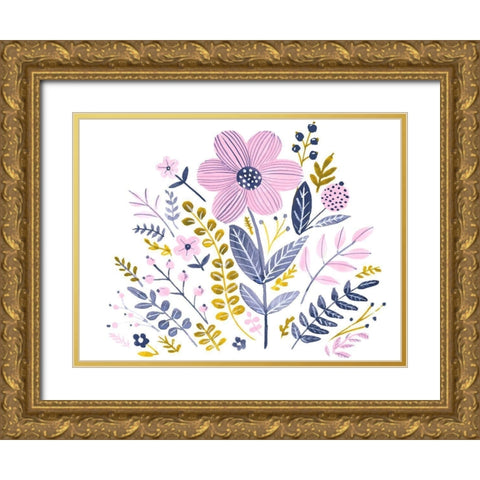 Sweet Folk Florals IV Gold Ornate Wood Framed Art Print with Double Matting by Parker, Jennifer Paxton