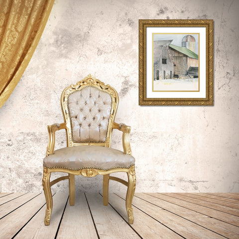 3-UP Winter Barn II Gold Ornate Wood Framed Art Print with Double Matting by Parker, Jennifer Paxton