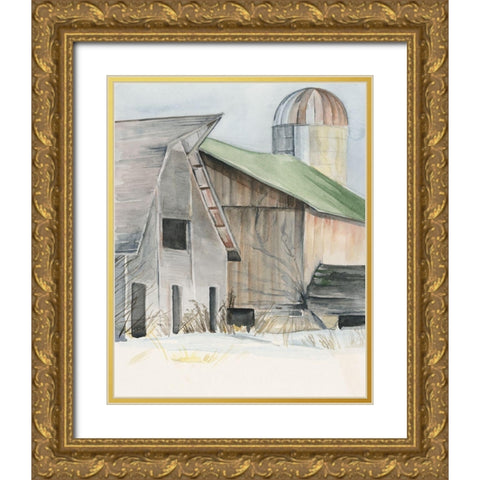3-UP Winter Barn II Gold Ornate Wood Framed Art Print with Double Matting by Parker, Jennifer Paxton