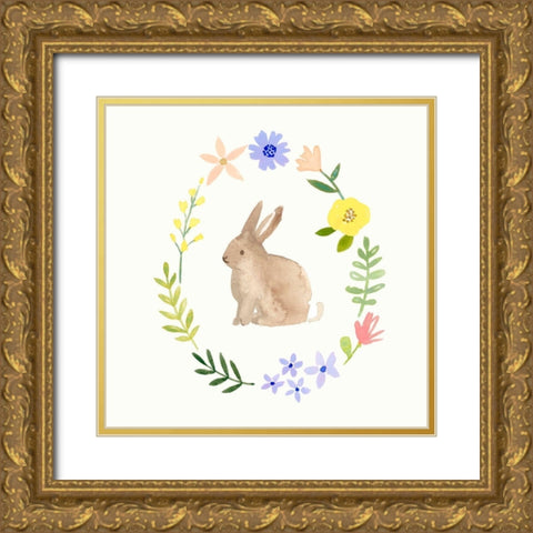 Wildflower Bunny I Gold Ornate Wood Framed Art Print with Double Matting by Barnes, Victoria