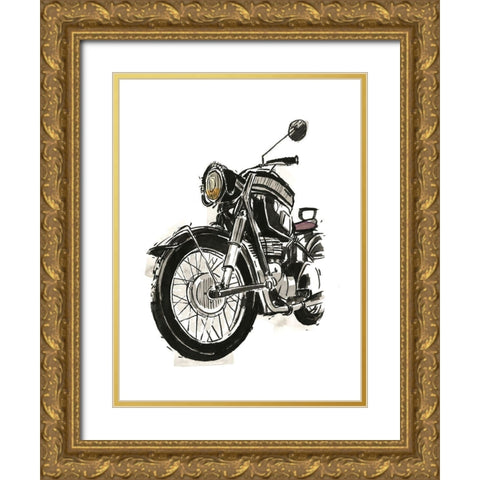 Motorcycles in Ink IV Gold Ornate Wood Framed Art Print with Double Matting by Warren, Annie