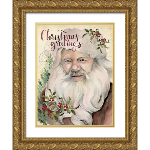 Christmas Greetings I Gold Ornate Wood Framed Art Print with Double Matting by Parker, Jennifer Paxton