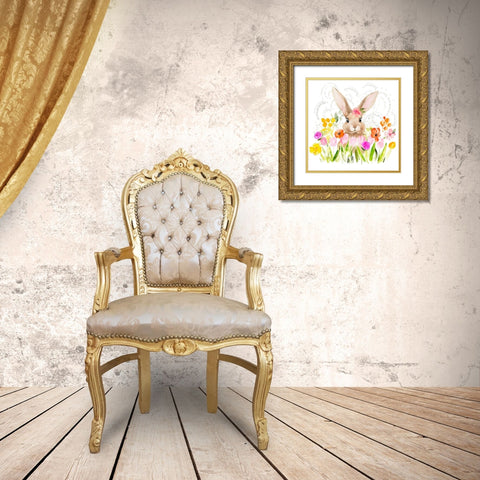 April Flowers and Bunny I Gold Ornate Wood Framed Art Print with Double Matting by Parker, Jennifer Paxton