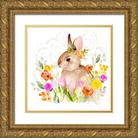 April Flowers and Bunny II Gold Ornate Wood Framed Art Print with Double Matting by Parker, Jennifer Paxton