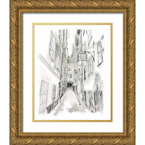 European City Sketch I Gold Ornate Wood Framed Art Print with Double Matting by Vess, June Erica