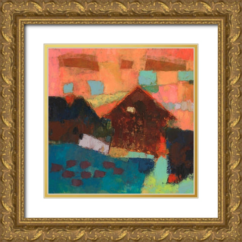 Farmville Barn Gold Ornate Wood Framed Art Print with Double Matting by Jachimiec, Sue