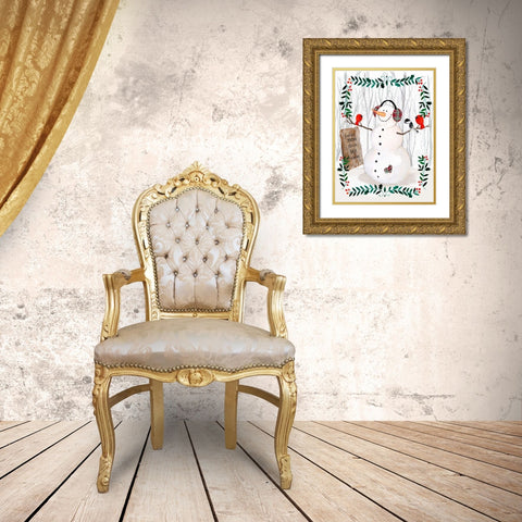 Folk Snowman Forest II Gold Ornate Wood Framed Art Print with Double Matting by Parker, Jennifer Paxton
