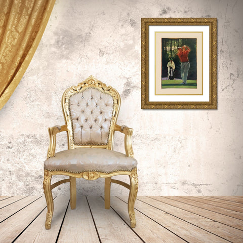 The Golfer Gold Ornate Wood Framed Art Print with Double Matting by Dean, Bruce
