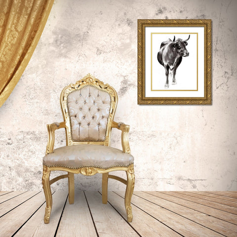 Charcoal Cattle I Gold Ornate Wood Framed Art Print with Double Matting by Parker, Jennifer Paxton