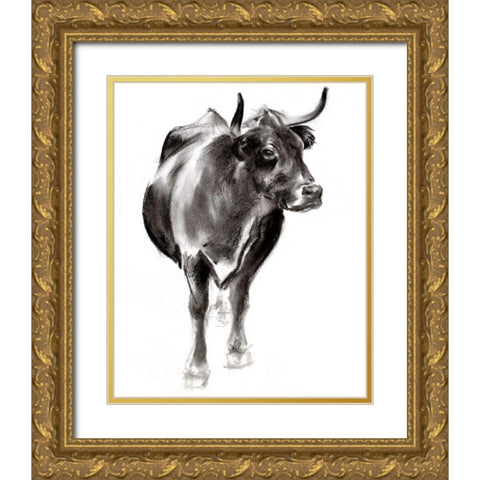 Charcoal Cattle I Gold Ornate Wood Framed Art Print with Double Matting by Parker, Jennifer Paxton