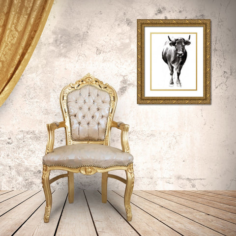 Charcoal Cattle II Gold Ornate Wood Framed Art Print with Double Matting by Parker, Jennifer Paxton
