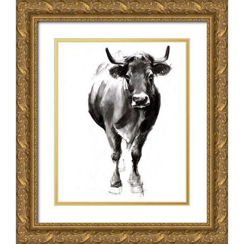 Charcoal Cattle II Gold Ornate Wood Framed Art Print with Double Matting by Parker, Jennifer Paxton