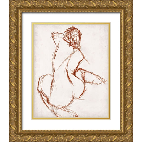 Rust Charcoal Nude Study I Gold Ornate Wood Framed Art Print with Double Matting by Parker, Jennifer Paxton