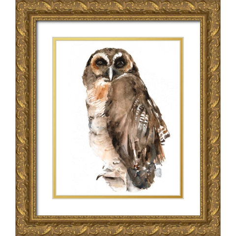 Watercolor Owl I Gold Ornate Wood Framed Art Print with Double Matting by Parker, Jennifer Paxton