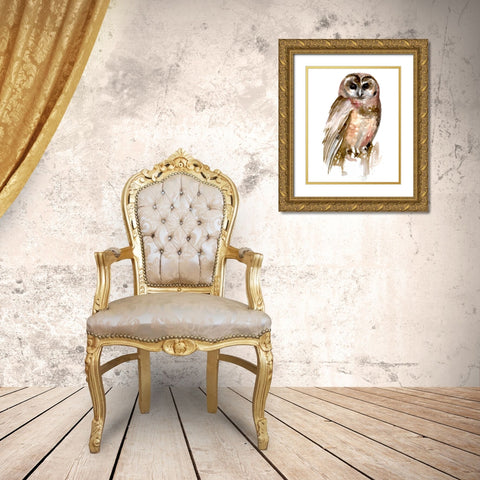 Watercolor Owl II Gold Ornate Wood Framed Art Print with Double Matting by Parker, Jennifer Paxton