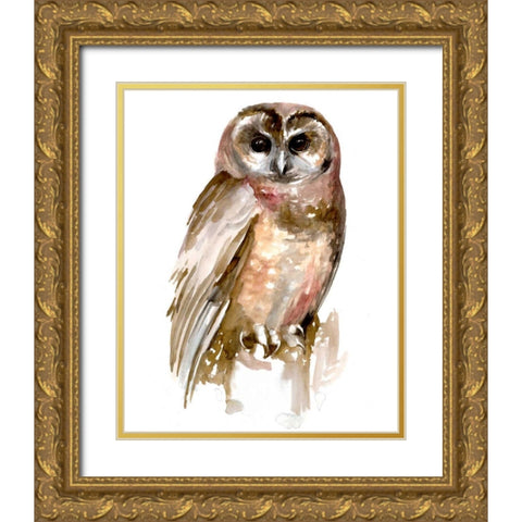 Watercolor Owl II Gold Ornate Wood Framed Art Print with Double Matting by Parker, Jennifer Paxton