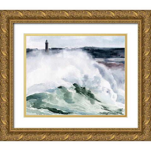 Lighthouse Waves I Gold Ornate Wood Framed Art Print with Double Matting by Parker, Jennifer Paxton