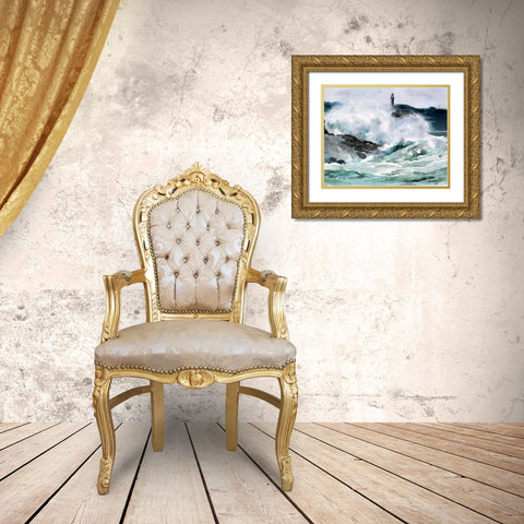 Lighthouse Waves II Gold Ornate Wood Framed Art Print with Double Matting by Parker, Jennifer Paxton