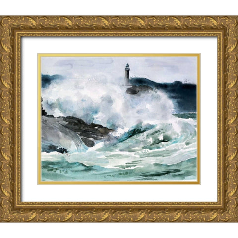 Lighthouse Waves II Gold Ornate Wood Framed Art Print with Double Matting by Parker, Jennifer Paxton