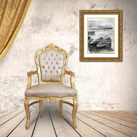 Bateau Noir I Gold Ornate Wood Framed Art Print with Double Matting by Parker, Jennifer Paxton
