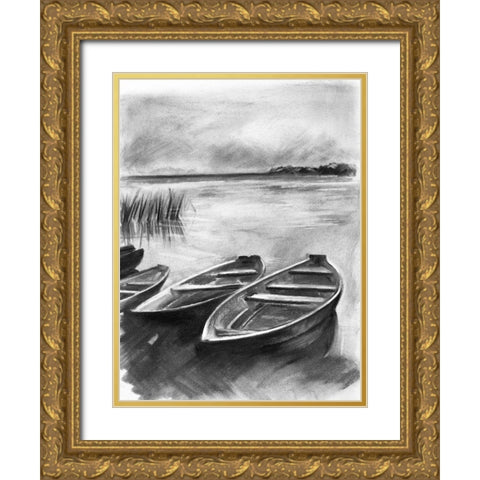 Bateau Noir I Gold Ornate Wood Framed Art Print with Double Matting by Parker, Jennifer Paxton