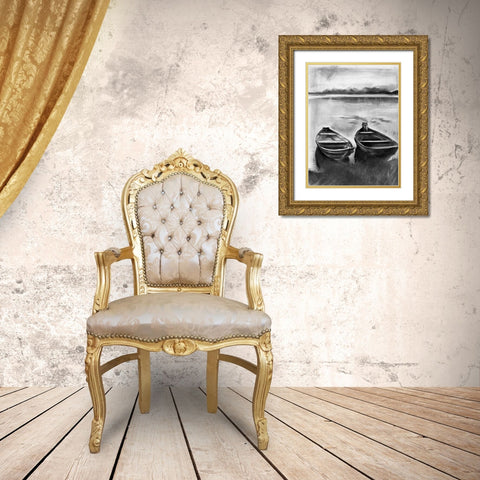 Bateau Noir II Gold Ornate Wood Framed Art Print with Double Matting by Parker, Jennifer Paxton