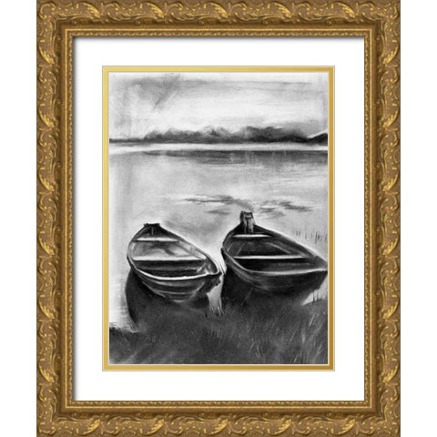 Bateau Noir II Gold Ornate Wood Framed Art Print with Double Matting by Parker, Jennifer Paxton