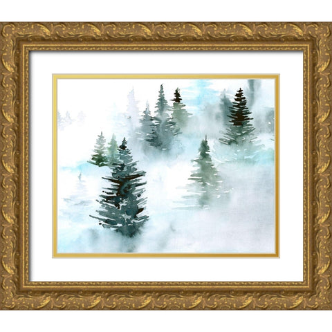 Foggy Evergreens I Gold Ornate Wood Framed Art Print with Double Matting by Parker, Jennifer Paxton