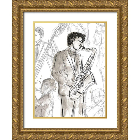 Jazz Sketchbook I Gold Ornate Wood Framed Art Print with Double Matting by Vess, June Erica