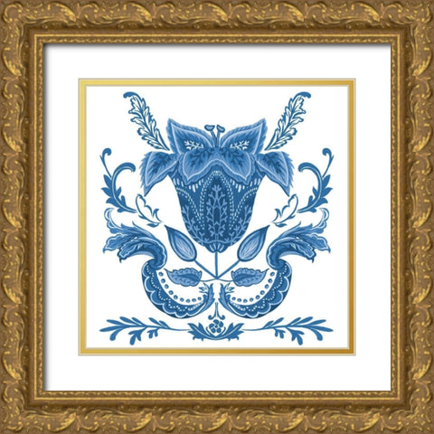 Indigo Chintz II Gold Ornate Wood Framed Art Print with Double Matting by Wang, Melissa