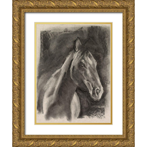 Charcoal Horse Study on Grey I Gold Ornate Wood Framed Art Print with Double Matting by Parker, Jennifer Paxton