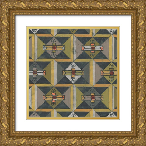 Ochre Tapestry I Gold Ornate Wood Framed Art Print with Double Matting by Vess, June Erica