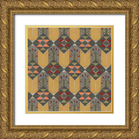 Ochre Tapestry III Gold Ornate Wood Framed Art Print with Double Matting by Vess, June Erica