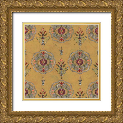 Ochre Tapestry VI Gold Ornate Wood Framed Art Print with Double Matting by Vess, June Erica